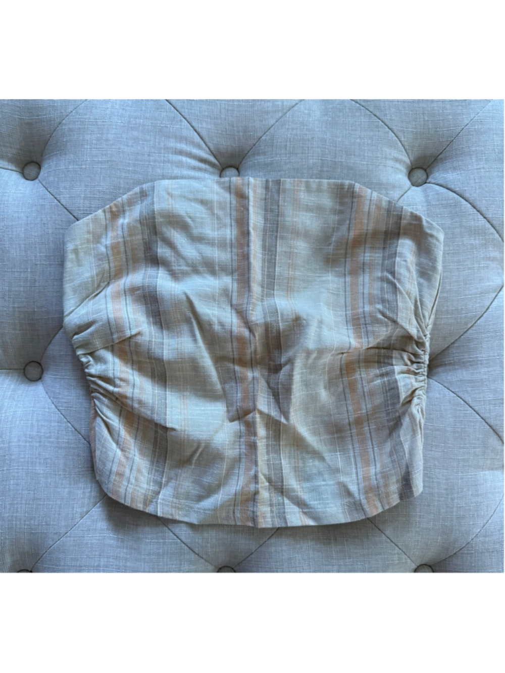 NWT Women's H&M Linen Blend Bandeau Top, Size S, Beige and Brown Striped